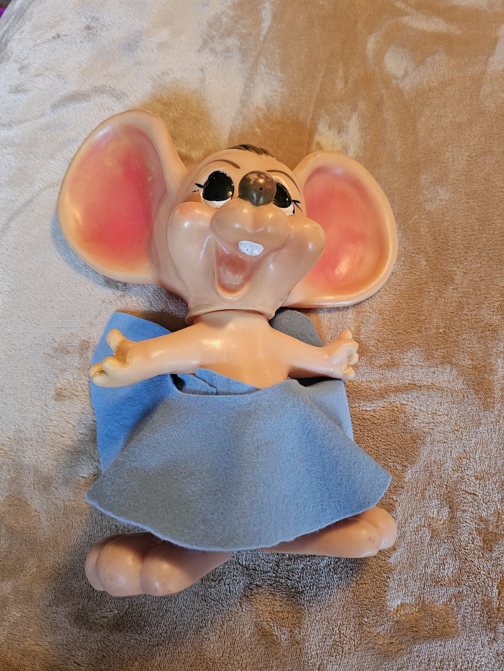 Blue-Eared Mouse Plush Doll with Blue Dress
